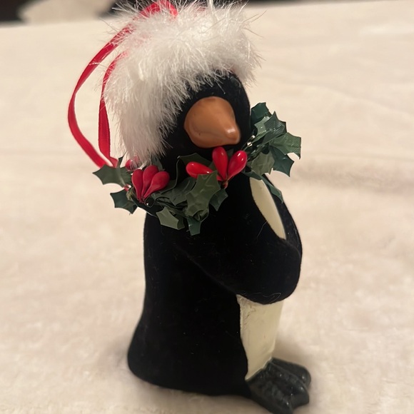 Fiesta Christmas Penguin wearing Santa Hat and wreath ornament 5" tall - Picture 2 of 5